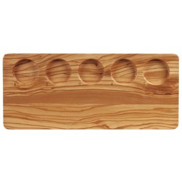 Libbey 96456 16" x 7" 5-Compartment Olive Wood Beer Flight Serving Paddle