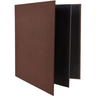 Winco LMF-811BN 8 1/2" x 11" Brown Leatherette Four Panel Menu Cover