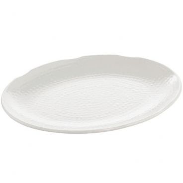 Tablecraft M2015 White 20" x 15" Frostone Collection Melamine Oval Pebbled Pattern Tray