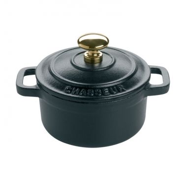 Matfer 071098 1/4 Qts. Mini Black Cast Iron Round Casserole Pot With Lid