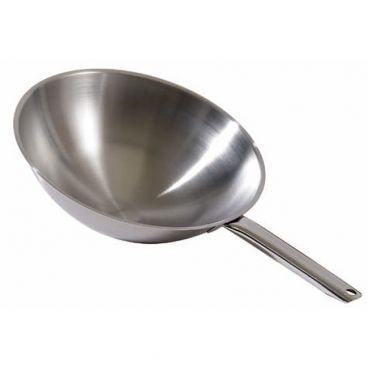 Matfer 686730 12" Stainless Steel 4 Qts. Traditional Wok With Mirror Finish