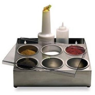 Matfer 017082 Countertop 6-Bowl 15" Long x 14" Wide Stainless Steel Spice Roll'box Condiment and Garnish Holder