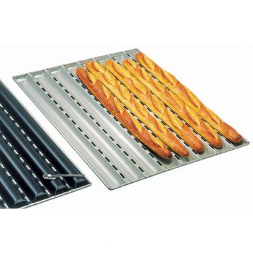 Matfer 311121 Aluminum 25 1/2" Long Stackable 6-Channel French Bread Pan With 2 3/8" Diameter Channels