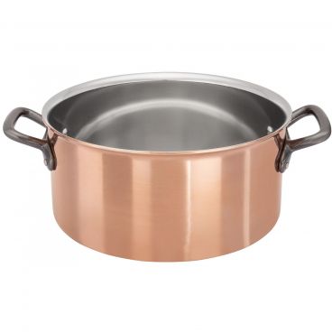 Matfer 367024 Copper 9 1/2" Diameter x 4 3/4" High 5 3/4-Quart Capacity Stainless Steel Interior Bourgeat Casserole Pan With Riveted Cast Iron Handles Without Lid