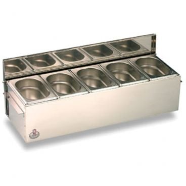 Matfer 511510 Stainless Steel 23" Wide 5-Container 1/9 Pan Condibox Countertop Condiment Holder With 2 Cooling Blocks