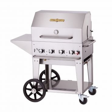 Crown Verity MCB-30PKG-NG Natural Gas 28" Portable Outdoor BBQ Grill / Charbroiler with Roll Dome, Outdoor Cover, Shelf, and Bun Rack