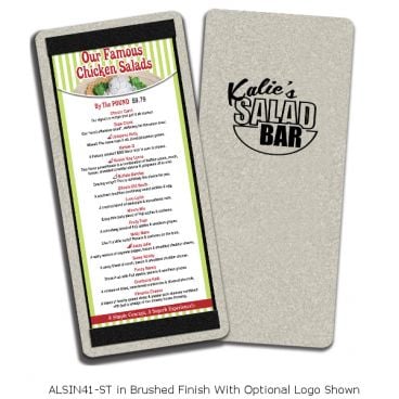 Menu Solutions ALSIN44-ST_BRUSH Alumitique 4 1/4" x 14" Brushed Finish Single Panel Aluminum Menu Board With Top And Bottom Strips