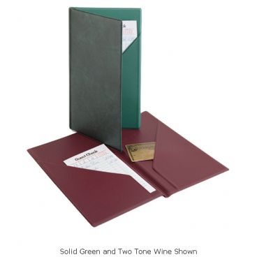 Menu Solutions HS873_SOLID GREEN 5 1/2" x 9 3/4" Solid Green Vinyl Guest Check Presenter With 2 Inside Pockets