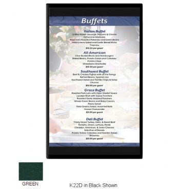 Menu Solutions K22BA_GREEN Kent Series 4 1/4" x 11" Green Single Panel / Double-Sided Menu Board With Top And Bottom Strips