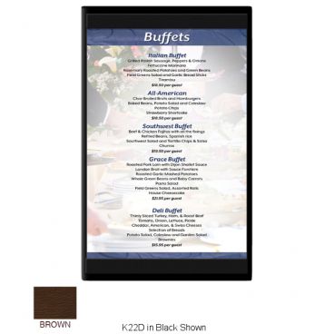 Menu Solutions K22BD_BROWN Kent Series 4 1/4" x 14" Brown Single Panel / Double-Sided Menu Board With Top And Bottom Strips