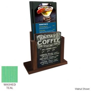 Menu Solutions WDMH-CHALK Washed Teal Wood Menu Holder with Chalk Board Insert