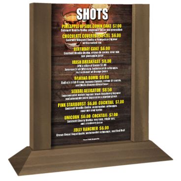 Menu Solutions WPF4S-B_WEATHERED WALNUT Picture Frame 5" x 7" Weathered Walnut Colored Wood Table Tent With 4-Sided Angled Base