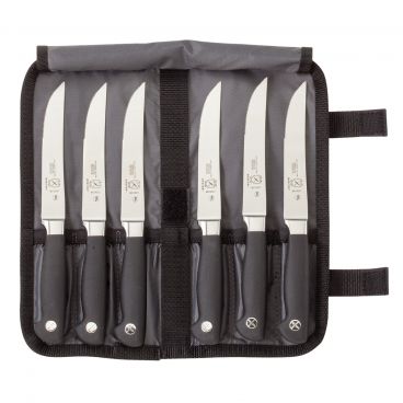 Mercer Culinary M21920 Genesis 7 Piece Forged Steak Knife Set With Six 5" Serrated Knives And 1 Heavy Duty Professional Storage Roll