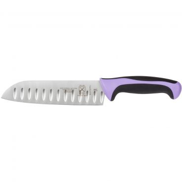 Mercer Culinary M22707PU Purple Handle Millennia Santoku Knife With 7" Long Granton Edge Stamped High-Carbon Japanese Stainless Steel Blade With Non-Slip Textured Handle And Protective Fingerguard