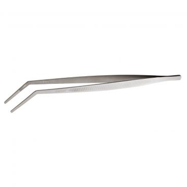 Mercer Culinary M35133 11 3/4" Curved Tip Style Hardened Stainless Steel Precision Plating Tongs With Serrated Tips