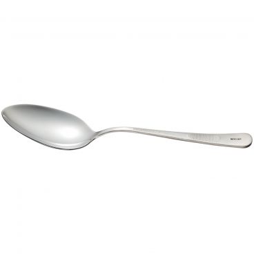 Mercer Culinary M35138 Silver 9" Long 1.3 oz Capacity Solid Deep Well Bowl 18/8 Stainless Steel Plating Spoon With Tapered Front And Dual Micro-Serration Grip