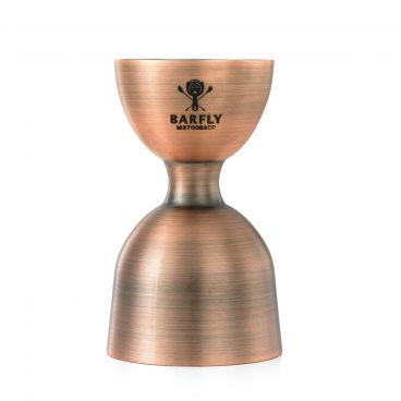 Mercer Culinary M37006ACP Barfly 1 Oz. And 2 Oz. Antique Copper Plated Heavy-Duty Straight Rim Bell Jigger With Internal Marking Lines