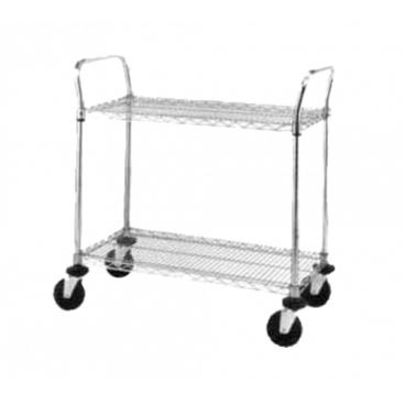 Metro 2SPN55DC 48" x 24" Super Erecta Chrome Plated Wire 2 Shelf Heavy Duty Utility Cart With 5" Polyurethane Casters