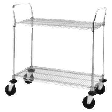 Metro 2SPN55PS 48" x 24" Super Erecta Stainless Steel Wire 2 Shelf Heavy Duty Utility Cart With 5" Rubber Casters