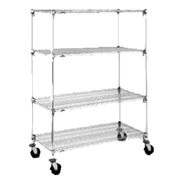 Metro A456EC 48" x 21" Super Adjustable Super Erecta 4 Tier Chrome Plated Wire Mobile Shelving Unit With 5" Polyurethane Casters