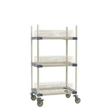 Metro MAX4-PR36VX2 MetroMax 4 All-Polymer Mobile 3-Shelf 36" Wide x 24" Deep Drying Rack Unit With 63" Mobile Posts With 5" Casters And Microban Antimicrobial Protection