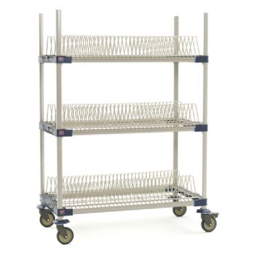 Metro MAX4-PR48VX2 MetroMax 4 All-Polymer Mobile 3-Shelf 48" Wide x 24" Deep Drying Rack Unit With 63" Mobile Posts With 5" Casters And Microban Antimicrobial Protection