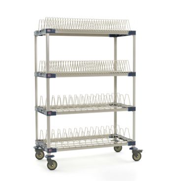Metro MAX4-PR48VX3 MetroMax 4 All-Polymer Mobile 4-Shelf With 2 Drop-In 48" Wide x 24" Deep Drying Rack Unit With 63" Mobile Posts With 5" Casters And Microban Antimicrobial Protection