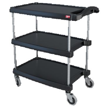 Metro myCart MY1627-34BL Black Utility Cart with Three Shelves and Chrome Posts - 18" x 32"