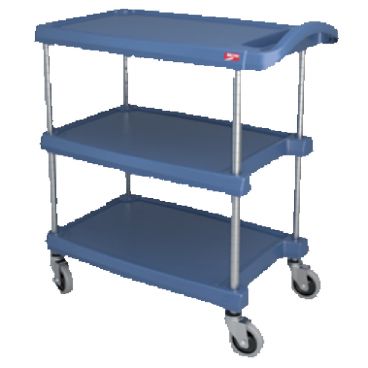 Metro MY1627-34BU 32" myCart Series Utility Cart, 3 Antimicrobial Blue Shelves And Chrome Plated Posts
