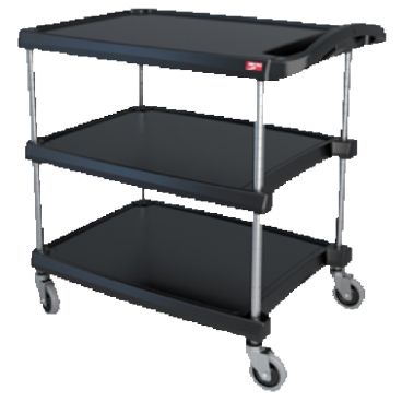 Metro MY2030-34BL 34" myCart Series Utility Cart, 3 Black Shelves And Chrome Plated Posts