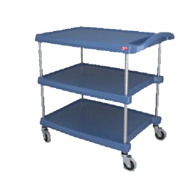 Metro MY2030-34BU 34" myCart Series Utility Cart, 3 Antimicrobial Blue Shelves And Chrome Plated Posts