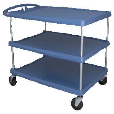 Metro MY2636-35BU 40" myCart Series Utility Cart, 3 Antimicrobial Blue Shelves And Chrome Plated Posts