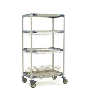 Metro PR36VX3-XDR MetroMax i Mobile 4-Shelf With 2 Drop-In 36" Wide x 24" Deep Drying Rack Unit With Drip Tray And 63" Mobile Posts With 5" Casters And Microban Antimicrobial Protection