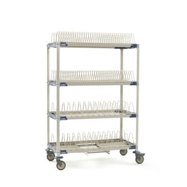 Metro PR48VX4-XDR MetroMax i Mobile 4-Shelf 48" Wide x 24" Deep Drying Rack Unit With Drip Tray And 63" Mobile Posts With 5" Casters And Microban Antimicrobial Protection