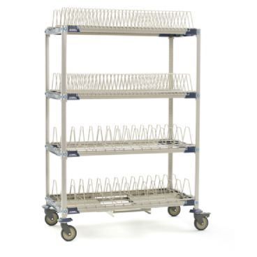 Metro PR48VX4-XDR MetroMax i Mobile 4-Shelf 48" Wide x 24" Deep Drying Rack Unit With Drip Tray And 63" Mobile Posts With 5" Casters And Microban Antimicrobial Protection