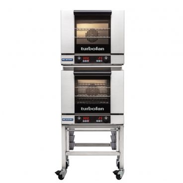 Moffat E23D3/2C 24" Turbofan Half-Size Digital/Electric Double Stack Convection Oven With Porcelain Oven Chamber On 3" Castor Base Stand, 230-240V
