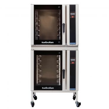 Moffat E35T6-26/2C 35-7/8" Turbofan Full-Size Touch Screen/Electric Double Stack Convection Oven With Porcelain Oven Chamber On 3" Castor Base Stand, 208V or 220-240V