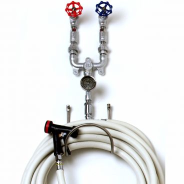 T&S Brass MV-0771-12CW Washdown Station with 3/4" Mixing Valve with Thermometer, 50' Hose, and Rear Trigger Water Gun - 10.6 GPM