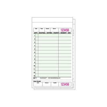 4.2" x 7.25" Green NCC Carbonless GUESTCHECK with Menu Prompt and Guest Receipt - 2 Part, 13 Lines