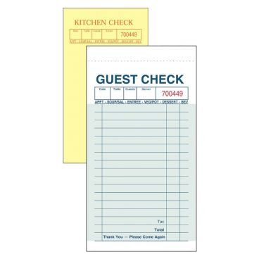 3.5" x 6.75" Green NCC Duplicate Carbon GUESTCHECK with Menu Prompt and Kitchen Copy - 2 Part, 17 Lines