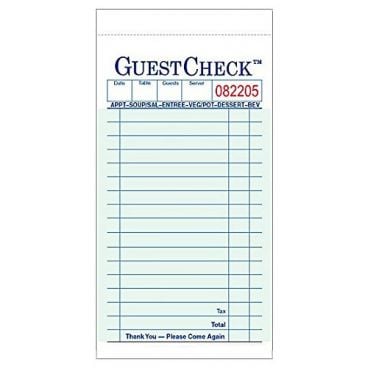 3.4" x 6.75" Green NCC Carbonless GUESTCHECK with Menu Prompt and Kitchen Copy - 2 Part, 17 Lines