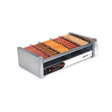 Nemco 8250SX-SLT Digital Slanted Hot Dog Roller Grill with GripsIt Non-Stick Coating - 50 Hot Dog Capacity (120V)
