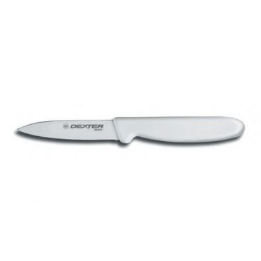 Dexter Russell 31611 3" Basics Series Tapered Point Paring Knife with High-Carbon Steel Blade and White Handle