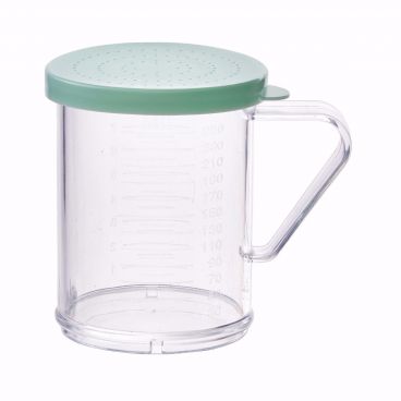 Winco PDG-10G 10 Oz. Clear Polycarbonate Dredge with Snap-On Green Lid