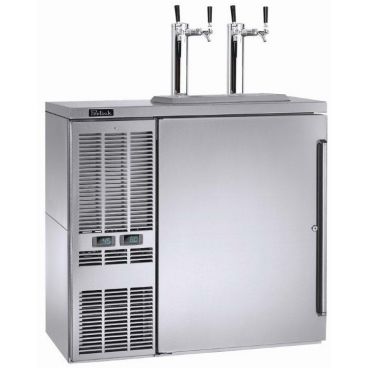Perlick DZS36_SSLSD_WW Dual-Zone WW Thermostat 36" Wide Stainless Steel Finish Left-Side Condenser 2 Wine/Beer Dispensing Chrome Faucets And 1 Solid Door Refrigerated Back Bar Storage Cabinet With 7.1 Cubic ft Capacity On 3 3/4" Casters, 120 Volts 1/5 HP