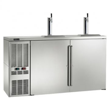 Perlick DZS60_SSLSDC_WW_1DA1DA Dual-Zone WW Thermostat 60" Wide Stainless Steel Finish Left-Side Condenser 2 Wine Dispensing Chrome Faucets And 2 Solid Door Refrigerated Back Bar Storage Cabinet With 15.0 Cubic ft Capacity, 120 Volts 1/4 HP