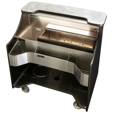 Perlick MOBS-42TE Tobin Ellis Signature Series Stainless Steel And Black Laminated Wood 46 1/4" Wide Zero-Step Bartending Cockpit Mobile Bar With Insulated Bottle Well And 70 lb Capacity Ice Chest, 120 Volts