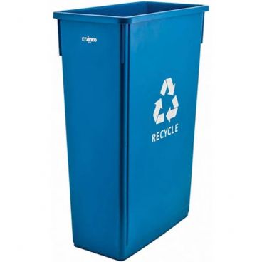 Winco PTC-23L 23 Gallon Blue Plastic Slender Recycle Trash Can