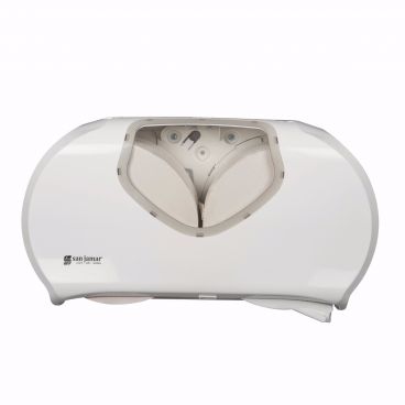 San Jamar R4070WHCL Plastic Twin 9 Inch Jumbo Bath Tissue Dispenser - White and Clear