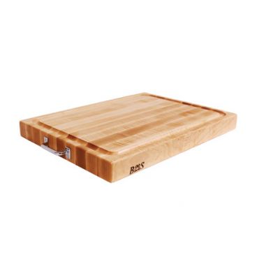 John Boos RAFR2418 Maple 24" x 12" x 2.25" Reversible Grooved Cutting Board with Chrome Handles